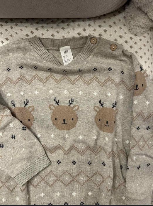 Детски плетени комплекти пуловер и панталон Н&М 98 см зелен и бежов