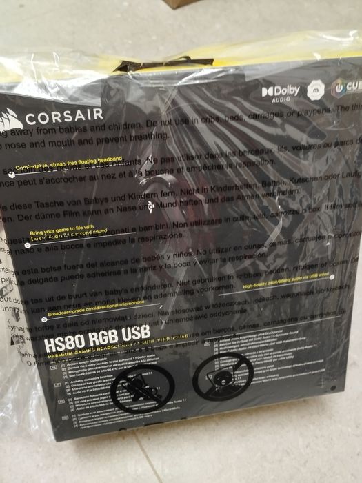 Casti Gaming Sigilate, Corsair HS80 RGB USB Carbon cu Fir,