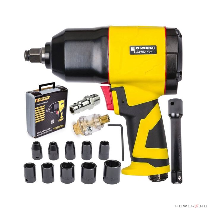Pistol pneumatic de impact cu accesorii, 775 - 1550 Nm, patrat 1/2,