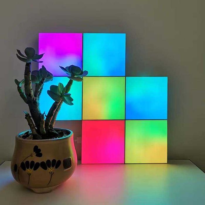 Set 6 panouri luminoase patrate, Multicolor dimabil, Actionare touch