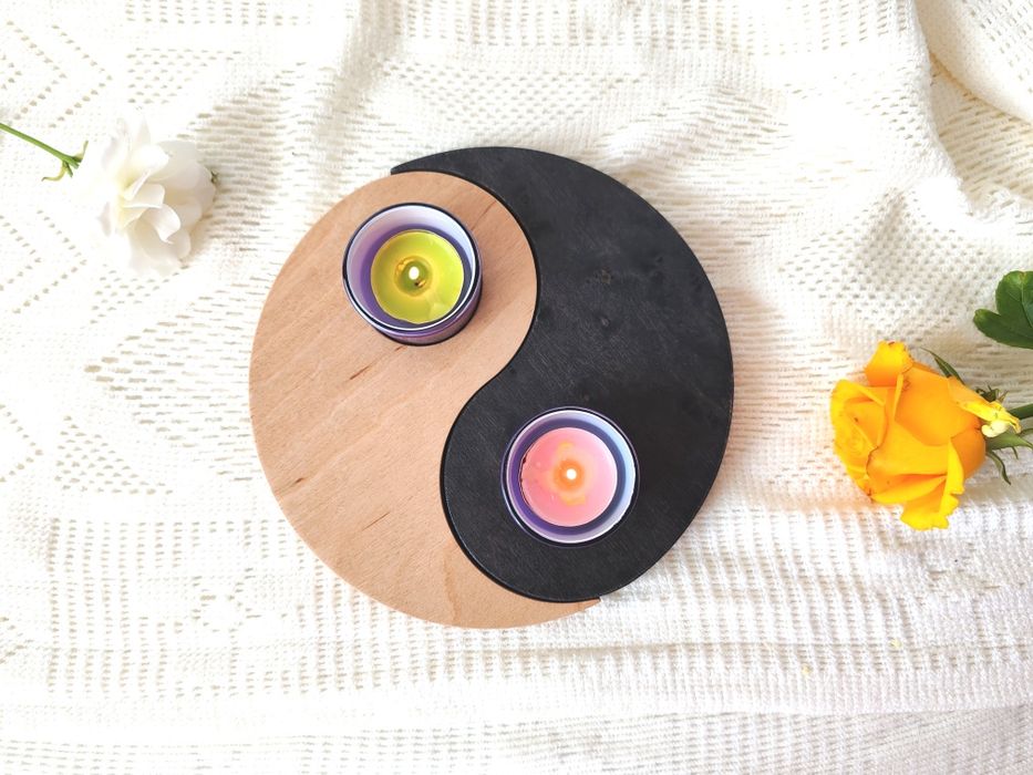 Suport din lemn pentru lumânări, Yin-Yang