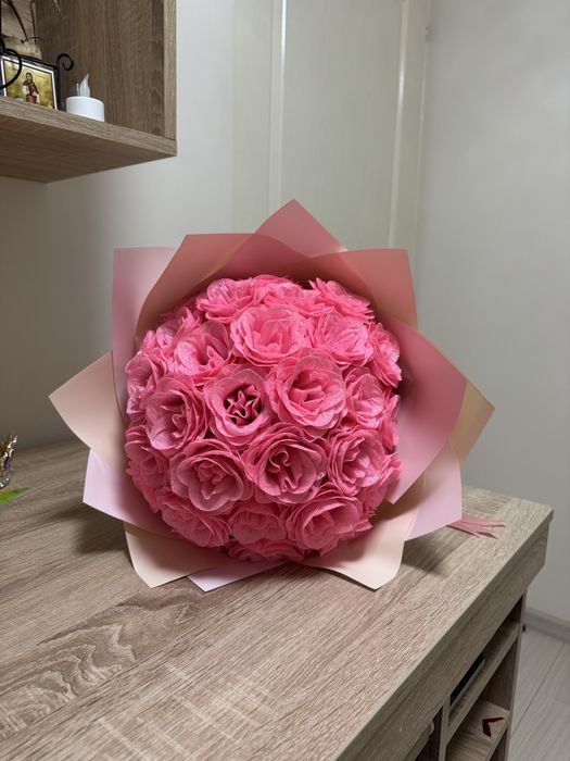 Buchet roz de trandafiri cu sclipici