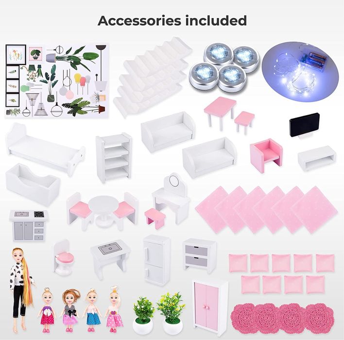 120см ЛЕД осветление голяма дървена къща за Барби с много аксесоари