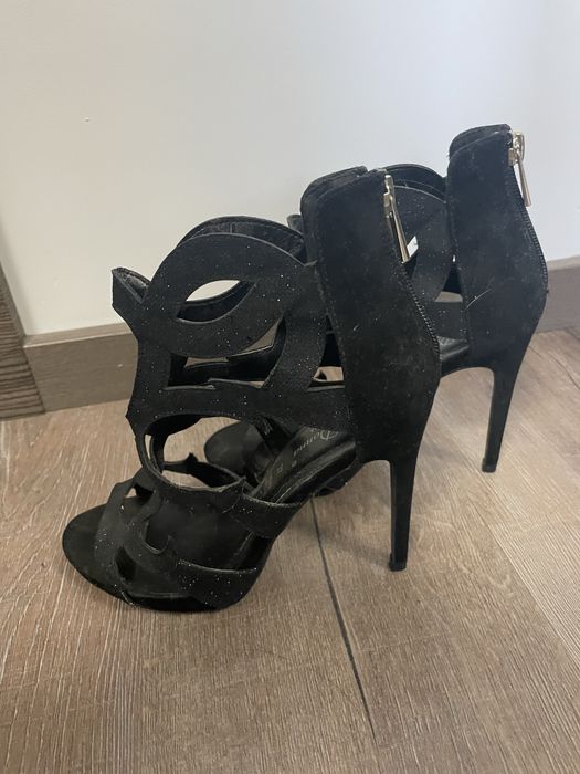 Sandale cu toc, negre, Benvenuti, marimea 37