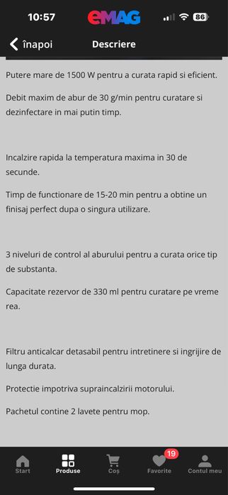 Mop cu aburi Cecotec 1500w 3 nivele
