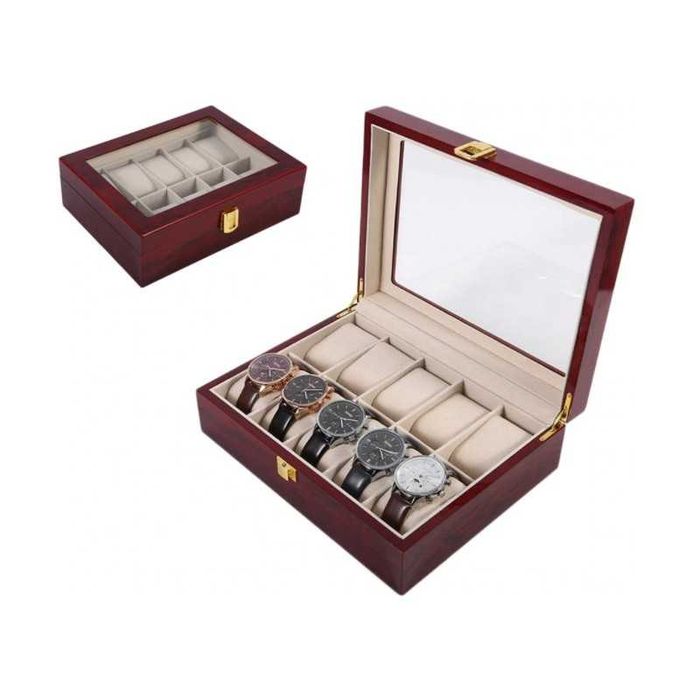 Casetă Ceasuri „Majestic Wood” – 10 Locuri, Finisaj Lemn Masiv