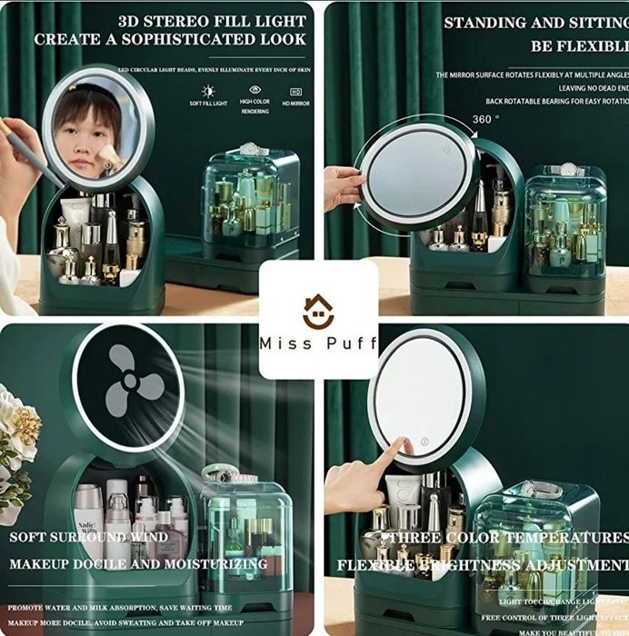 Зеркало со светодиодной подсветкой Органайзер для хранен