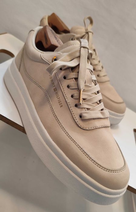 Pantofi sport casual 39 premium Tommy Hilfiger NOI piele naturala nappa ecru