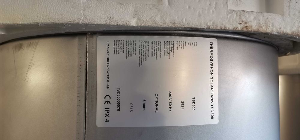 Буфер-300литра.GreenOneTec 1-Thermosyphon Solar Tank TSD300