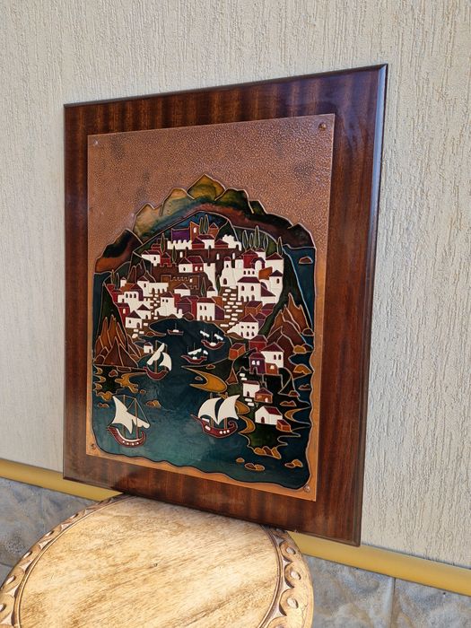 Голяма антикварна медна картина пано