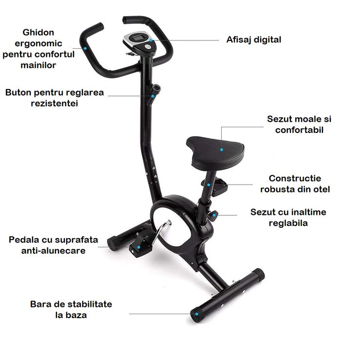 Bicicleta Fitness, CardioTrack, Rezistenta Ajustabila, Cadru Metalic, Inaltime Reglabila, Black