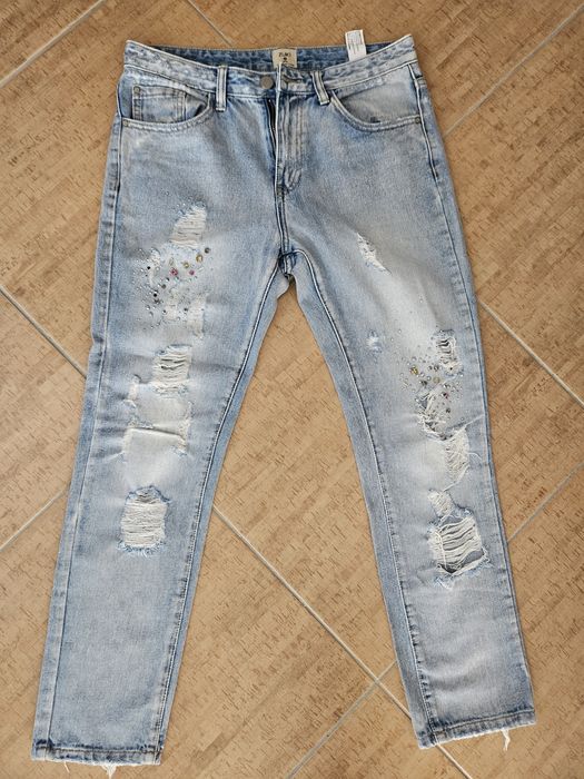 Blugi dama cu rupturi stil mom fit, marimea 38