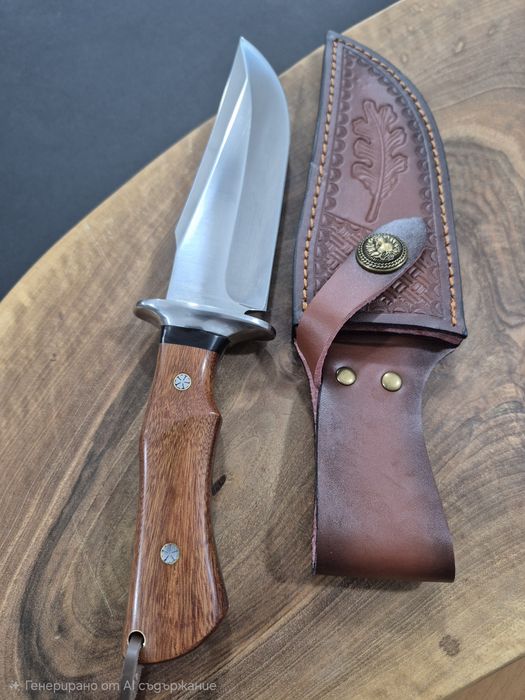 Ръчно изработен ловен нож с кожена кания,LN434