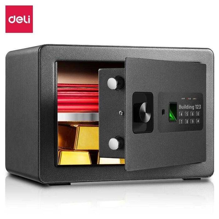 Сейф Deli 33559 с отпечаткам пальца белый 25х35х25 10кг