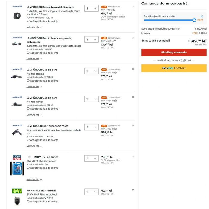 Vand piese noi VW Golf 4 1.6 benzina (brate, bucse, bielete..)