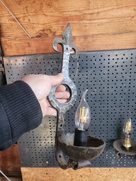 Set 5 piese forjate candelabru, lustra, rustic