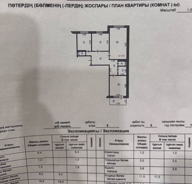 Продам 3х комн кв район Строитель