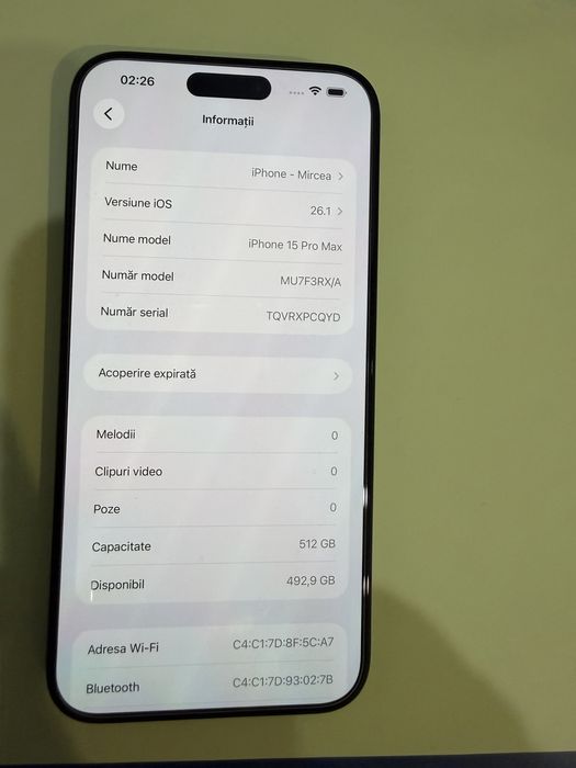 Iphone 15 pro max 512GB 87% baterie culoare blue titanium