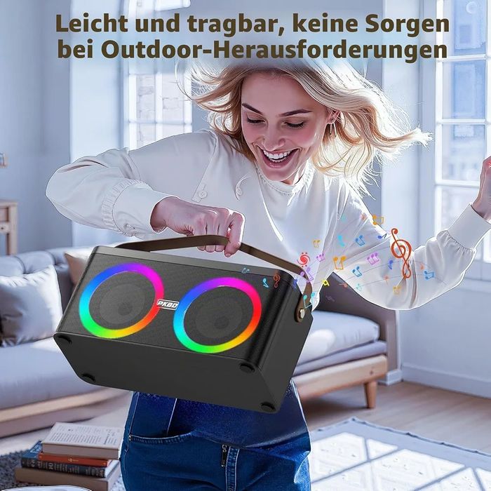 Boxa portabila karaoke cu bluetooth, 2 microfoane wireless incluse, lumini LED RGB, functie karaoke, sistem audio pentru petreceri si evenimente, NOUA