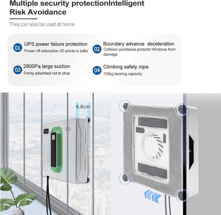 Робот за почистване на прозорци Voltz,72W,всумак. мощност-2500Ра,Wi-Fi