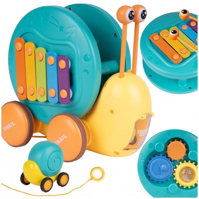 Два броя охлювче за дърпане - 4 в 1 - ксилофон, бебешка игра