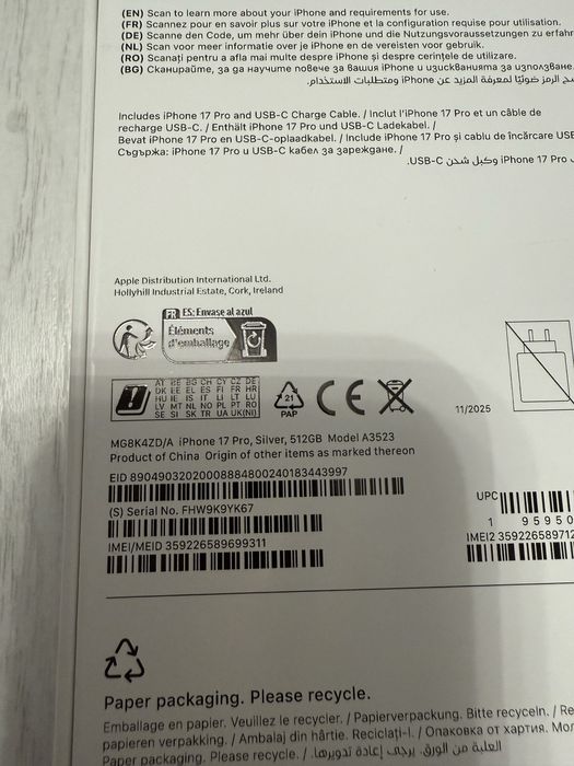 iPhone 17 Pro , 512GB , Silver , NOU , neactivat