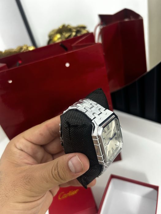 Ceas Cartier Santos model premium argintiu cutie cadou