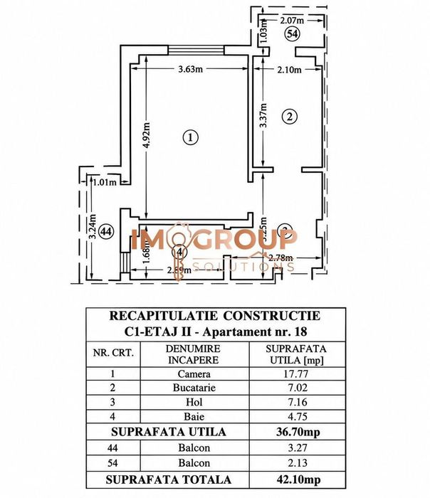 Apartament cu 1 cameră, decomandat, două balcoane și parcare inclusă