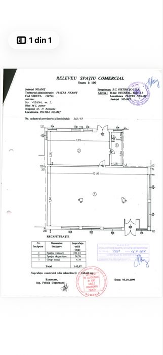 Inchiriez /vand spatiu comercial Piata Centrala Piatra Neamt str Ozana