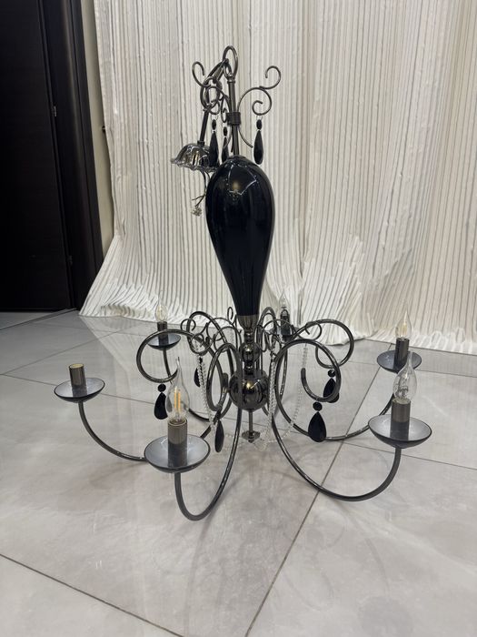 Lustra Candelabru stil clasic / elegant, negru + metal cromat 1-3 buc