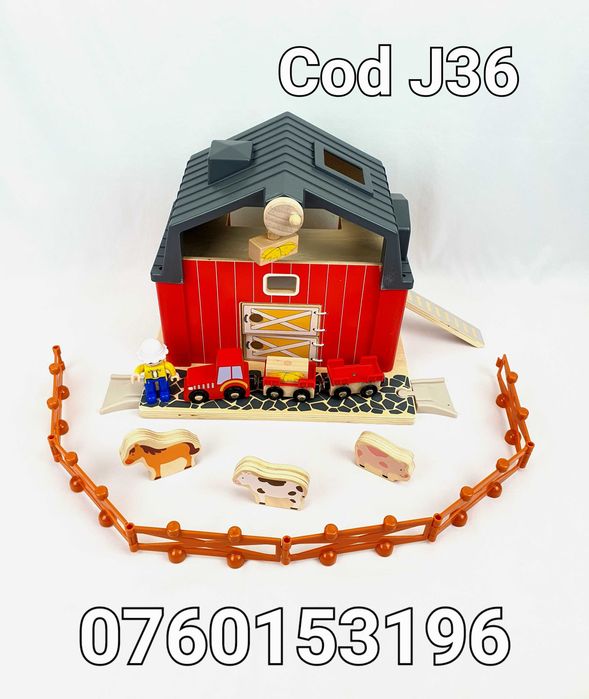 Ferma pt animale din lemn cu accesorii si animale- 19 accesorii- J36