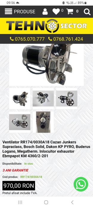 Ventilator RR174/0030A18 Cazan Junkers Supraclass, Bosch Solid, KM4360/2-201 + Condensator