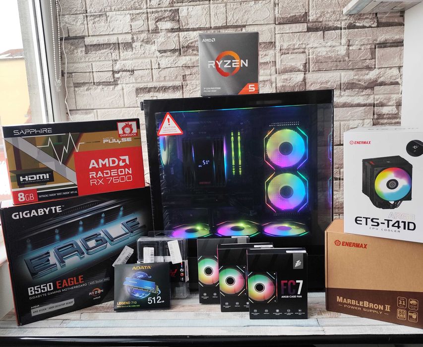 Calculator / PC Gaming NOU / Setup complet–Ryzen 5 3600 + RX 7600 8 GB