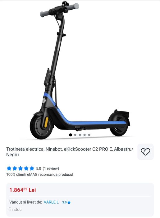 Trotineta electrica, Ninebot, eKickScooter C2 PRO E, Albastru - GARANT