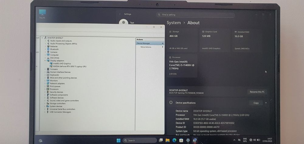 Asus Tuf F15 11400H, RTX 3050TI, 16GB, 512GB, Full HD, 144Hz cu DEFECT