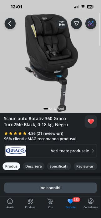 Scaun auto Rotativ 360 Graco Turn2Me Black, 0-18 kg, Negru