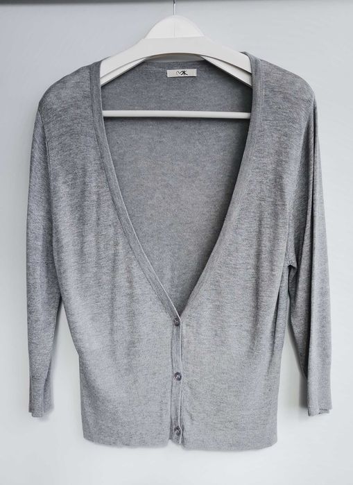 Cardigan damă gri nasturi mânecă 3/4 măr UK 12 Cardigan V-Neck