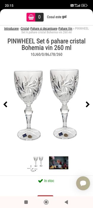 Pahare vin cristal de Bohemia