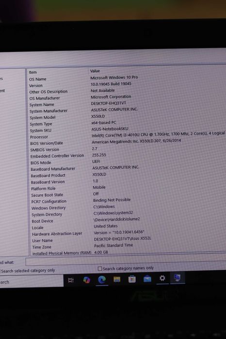 Лаптоп Asus X552L с лицензирана Windows 10 Pro ОС