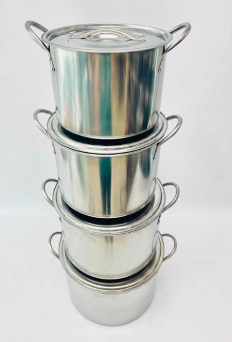 Комплект 4 броя тенджери Stockpots Голям капацитет Неръждаема стомана, Размери: 24/26/28/30 см, 5/7/8/10 литра,  Сребристи