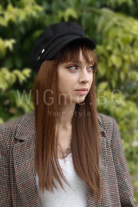 Дълга права кестенява перука с бреон Аделина