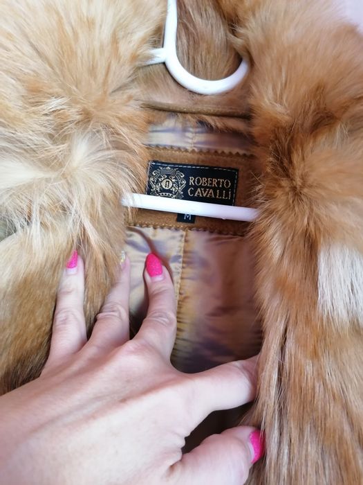ROBERTO CAVALLI, оригинално палто от естествена кожа и естествен косъм