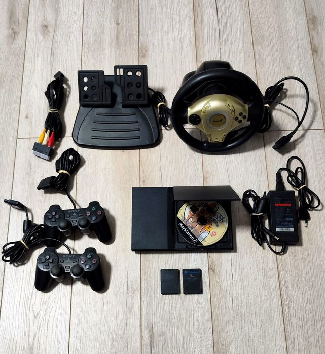 PlayStation 2 (PS2) Slim | Pachet Complet: Volan + 2 Manete + GTA San