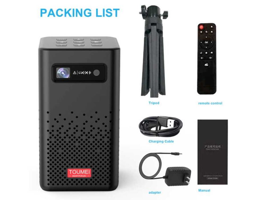 Джобен 4K мини проектор Toumei Android 9 2GB 32GB WIFI Bluetooth 4часа