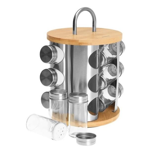 Set de 13 recipiente din otel inoxidabil si sticla, pentru contimente,