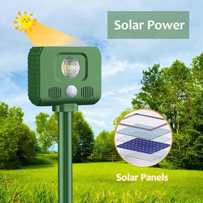 Репелент за животни и птици- соларен - ултразвук и светлина HonGxian