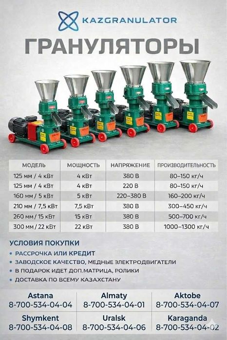 Грануляторы для Комбикорма, Разных объемов, до 1000кг/ч, с Гарантией!!