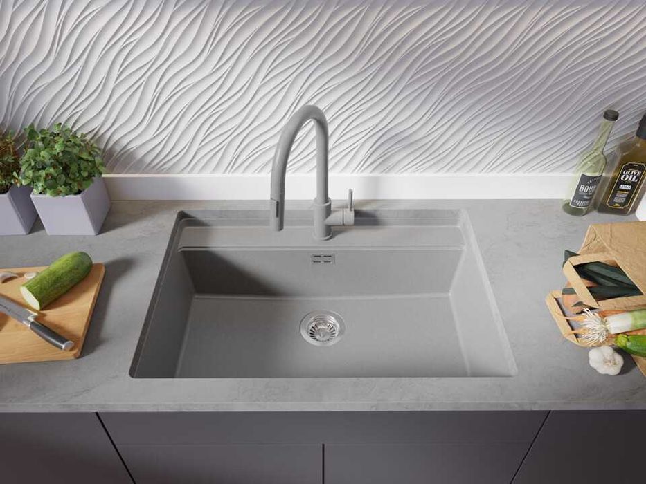 Сива кухненска мивка за вграждане под плот Берген 80 Low 760x530 мм