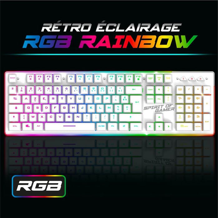 Set Tastatură si mouse Gaming Wireless SPIRIT OF GAMER MK600 Iluminare RGB Dispunere AZERTY - Alb