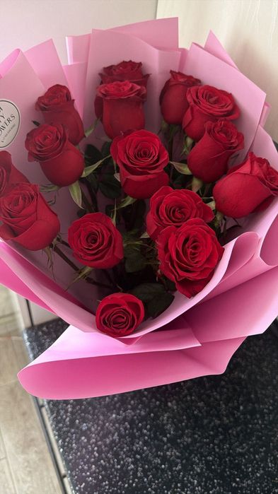 Цветы 15шт роза красный